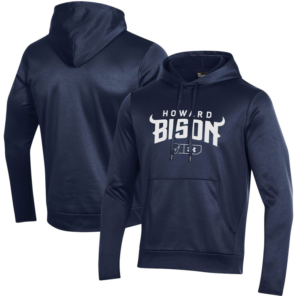 Men's Under Armour Navy Howard Bison Logo Lockup Fleece Performance Pullover Hoodie