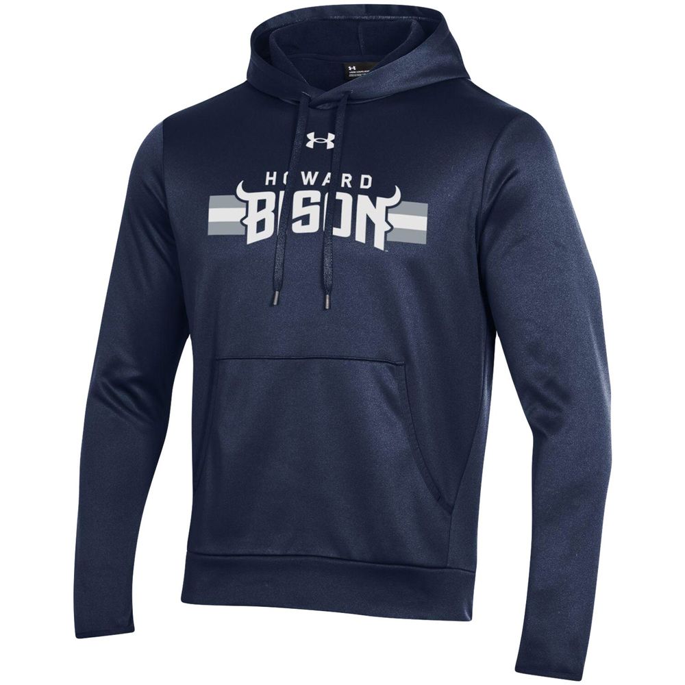 Men's Under Armour Navy Howard Bison Logo Stripe Fleece Pullover Hoodie