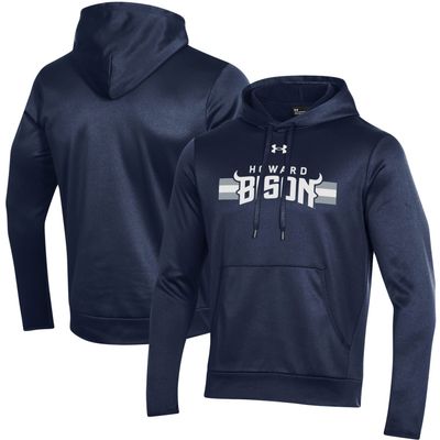 Men's Under Armour Navy Howard Bison Logo Stripe Fleece Pullover Hoodie