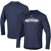 Men's Under Armour Navy Howard Bison Logo Stripe Performance Raglan Long Sleeve T-Shirt