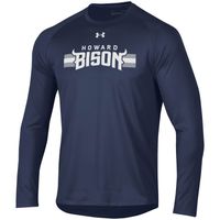 Men's Under Armour Navy Howard Bison Logo Stripe Performance Raglan Long Sleeve T-Shirt