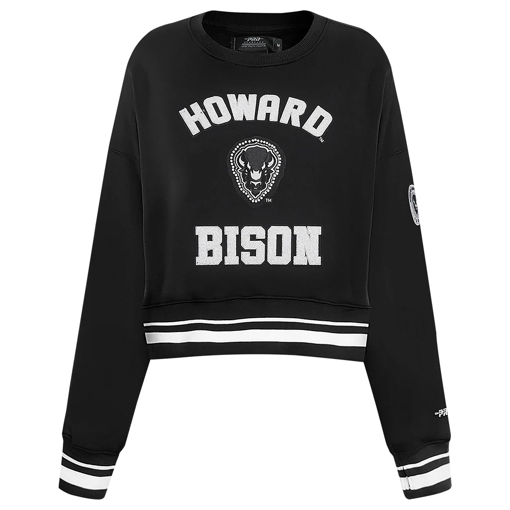 Women's Pro Standard  Black Howard Bison Pearl Cropped Pullover Sweatshirt