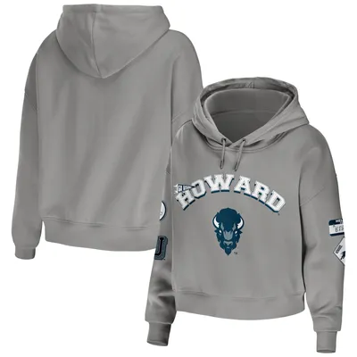 Howard Bison WEAR by Erin Andrews Women's Mixed Media Cropped Pullover Hoodie - Gray