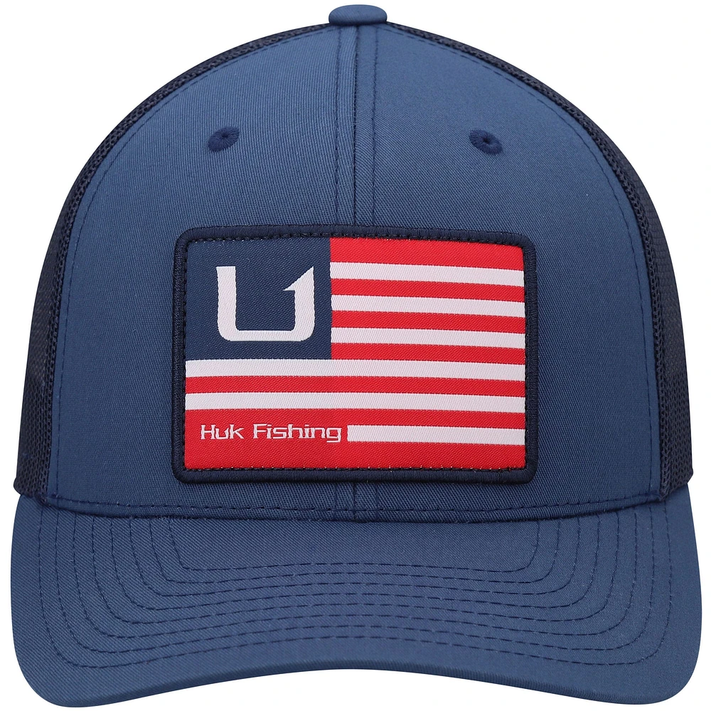 Men's Huk Blue Huks and Bars American Trucker Snapback Hat