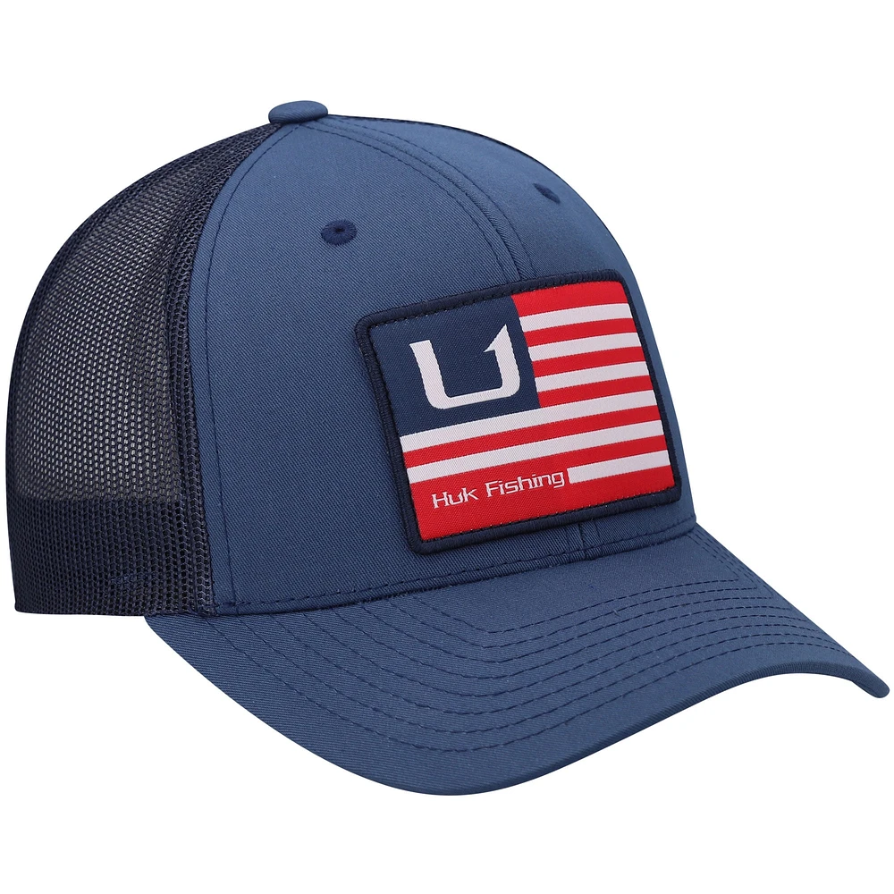 Men's Huk Blue Huks and Bars American Trucker Snapback Hat