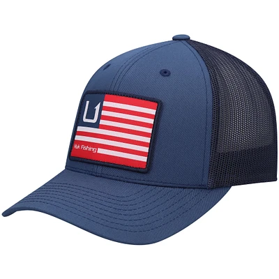 Men's Huk Blue Huks and Bars American Trucker Snapback Hat