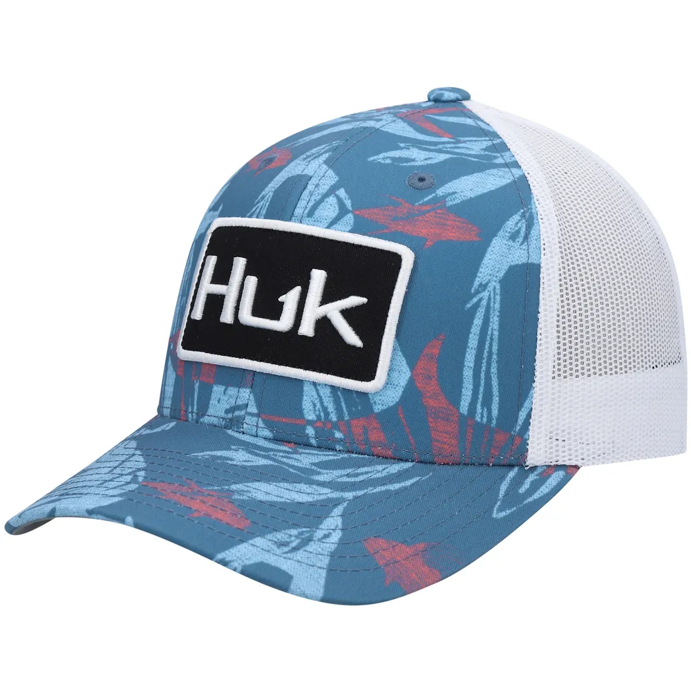 Men's Huk Blue Ocean Palm Trucker Logo Snapback Hat