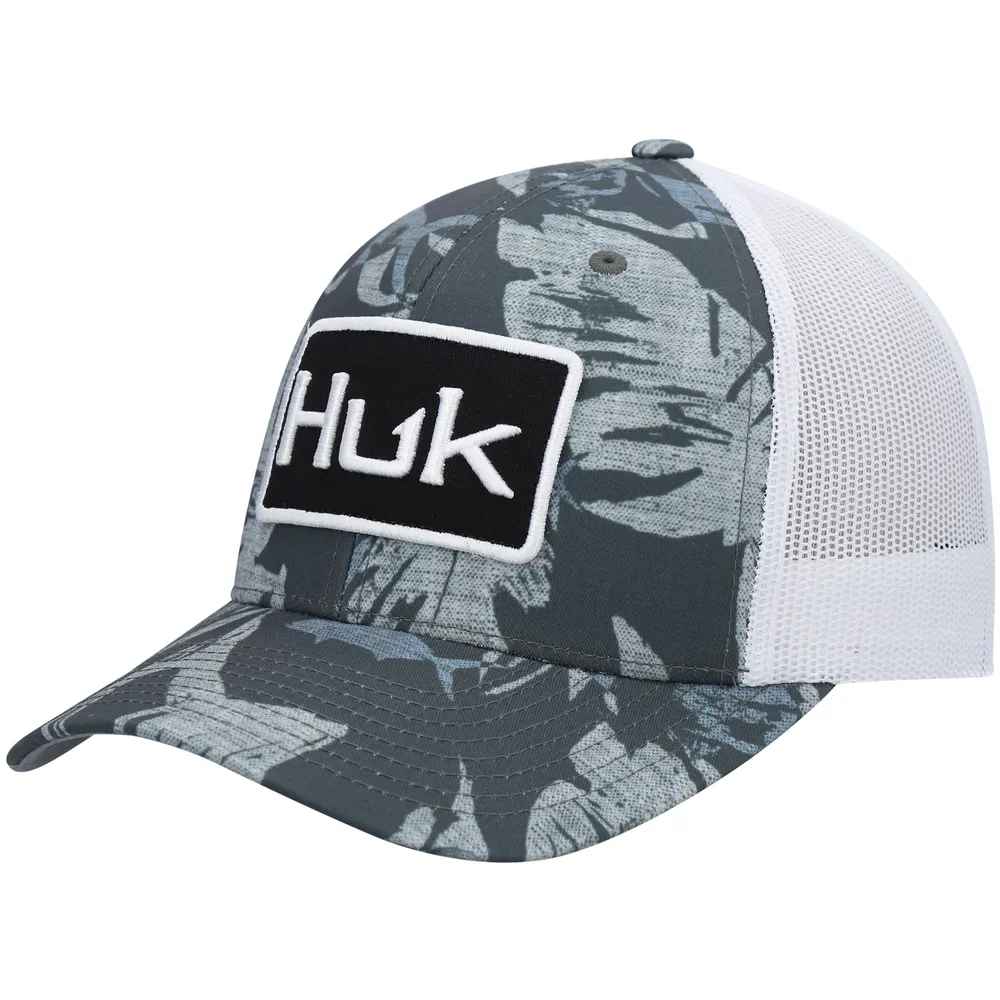 Men's Huk Graphite Ocean Palm Trucker Snapback Hat