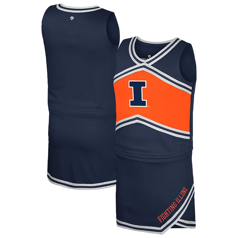 Ensemble haut et jupe de pom-pom girl pour filles du Colosseum Navy Illinois Fighting Illini