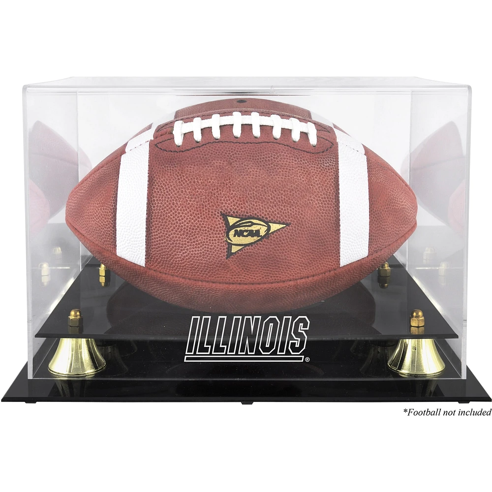 Vitrine de présentation du ballon de football classique Golden Fighting Illini de l'Illinois avec dos en miroir