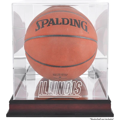 Vitrine de basket-ball Illinois Fighting Illini en acajou avec finition antique et dos en miroir