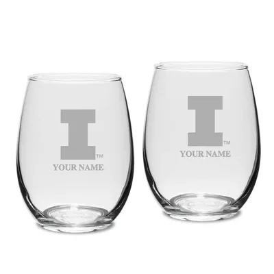 Illinois Fighting Illini Personalized 15oz. 2-Piece Stemless Wine Glass Set