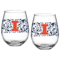 Illinois Fighting Illini Lot de deux 15oz. Ensemble de verres floraux sans pied