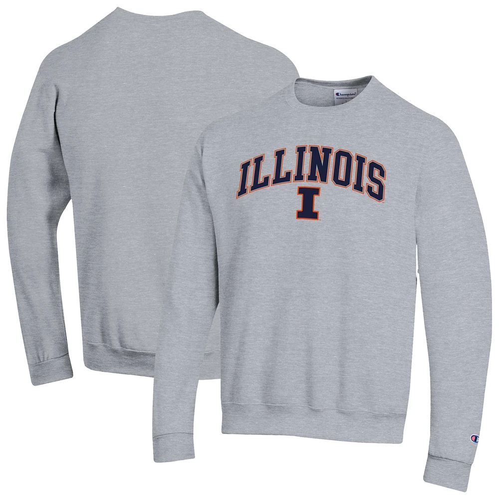 Men's Champion  Heather Gray Illinois Fighting Illini Arch Over Logo Pullover Sweatshirt