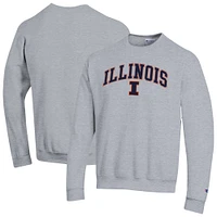 Men's Champion  Heather Gray Illinois Fighting Illini Arch Over Logo Pullover Sweatshirt