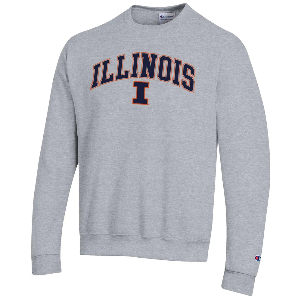 Men's Champion  Heather Gray Illinois Fighting Illini Arch Over Logo Pullover Sweatshirt