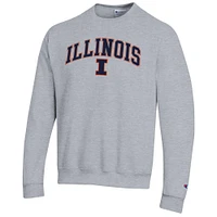 Men's Champion  Heather Gray Illinois Fighting Illini Arch Over Logo Pullover Sweatshirt