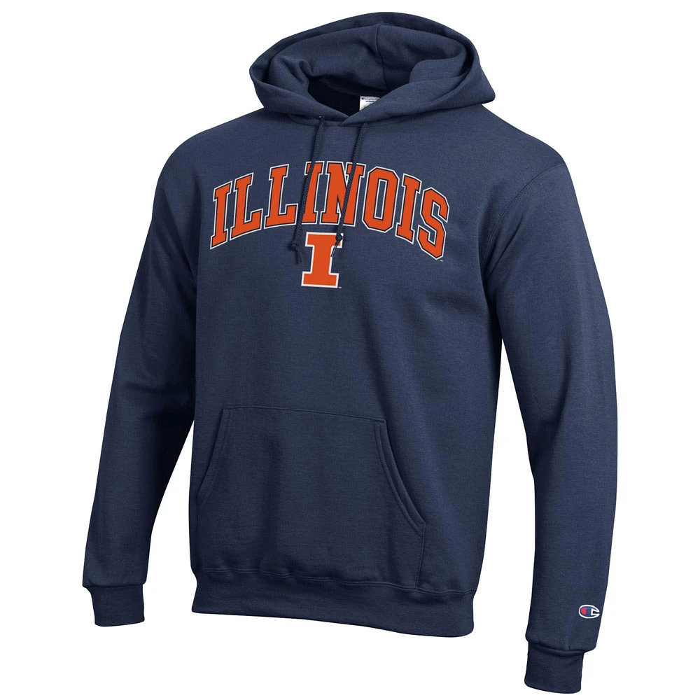 Sweat à capuche en polaire avec logo arqué Champion Navy Illinois Fighting Illini pour homme