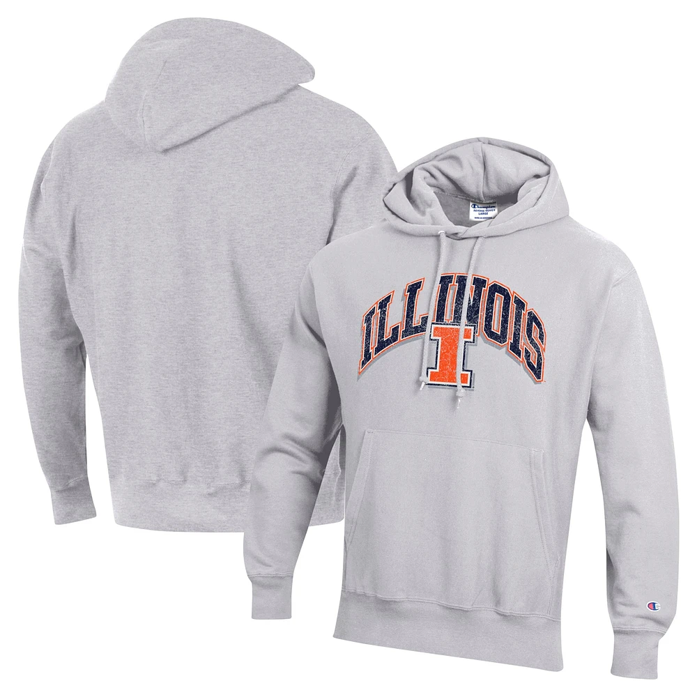 Men's Champion Gray Illinois Fighting Illini Vault Late Night Reverse Weave Pullover Hoodie