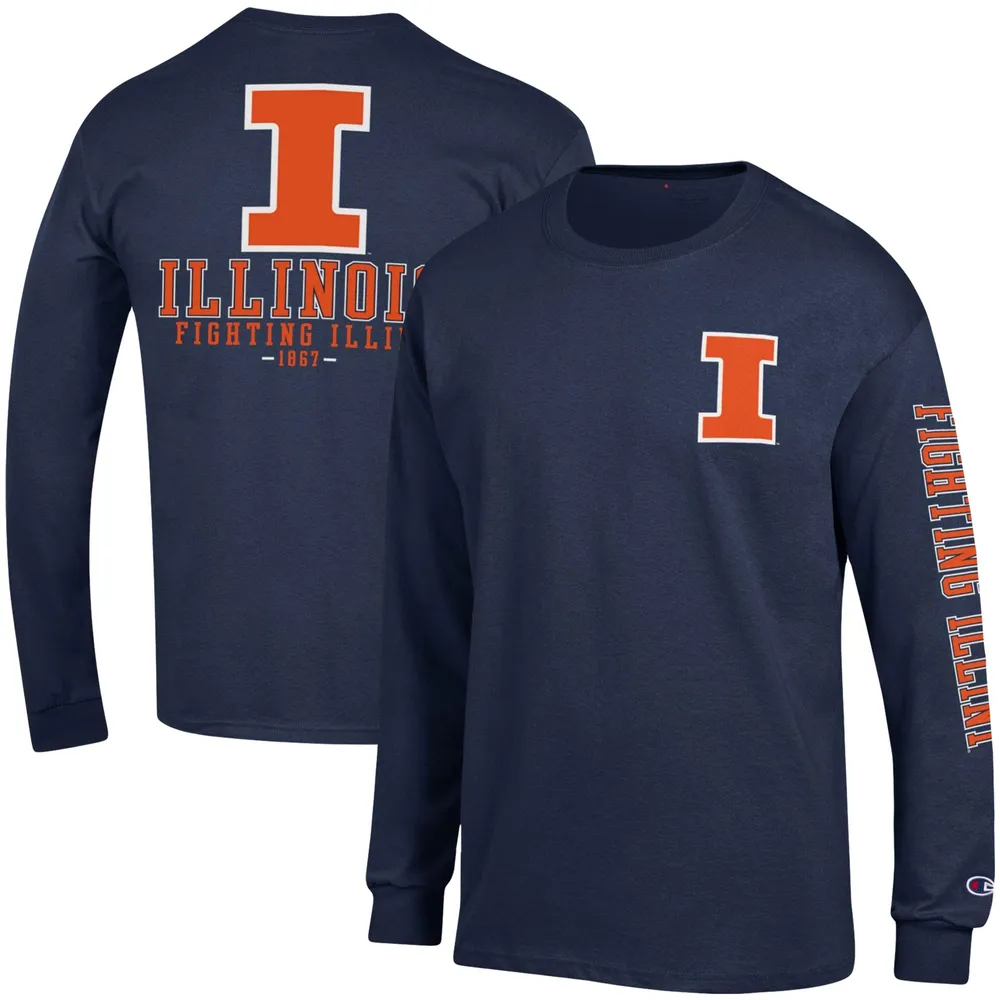 T-shirt à manches longues Champion Navy Illinois Fighting Illini Team Stack pour hommes