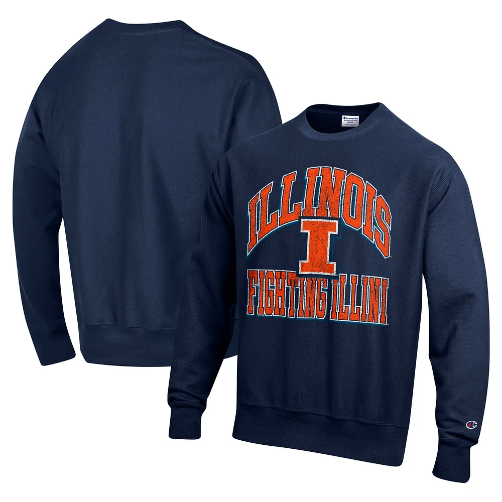 Men's Champion Navy Illinois Fighting Illini Vault Late Night Reverse Weave Pullover Sweatshirt