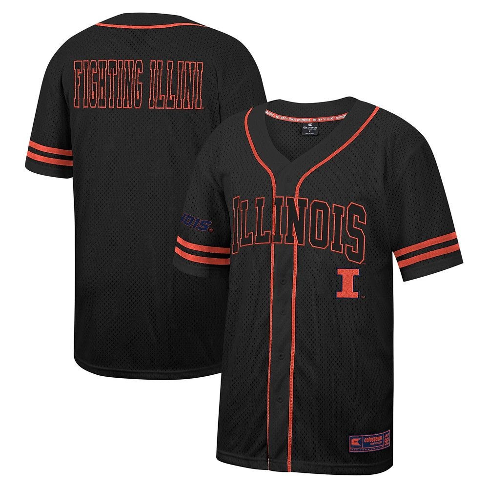 Maillot de baseball boutonné en maille pour homme Colosseum noir Illinois Fighting Illini Free Spirited