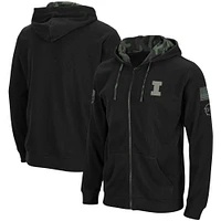 Men's Colosseum Black Illinois Fighting Illini OHT Slim Fit Lightweight Waffle Full-Zip Hoodie