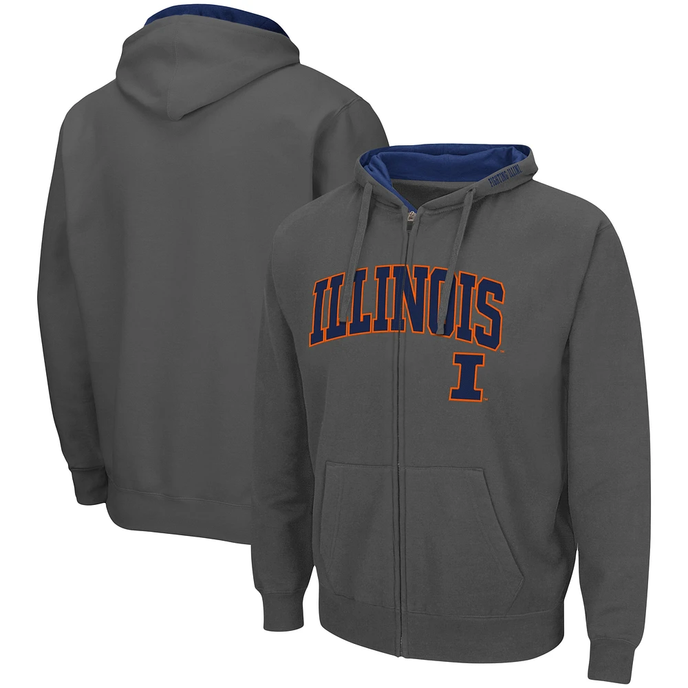 Sweat à capuche entièrement zippé Colosseum Illinois Fighting Illini Arch & Logo 3.0 pour homme