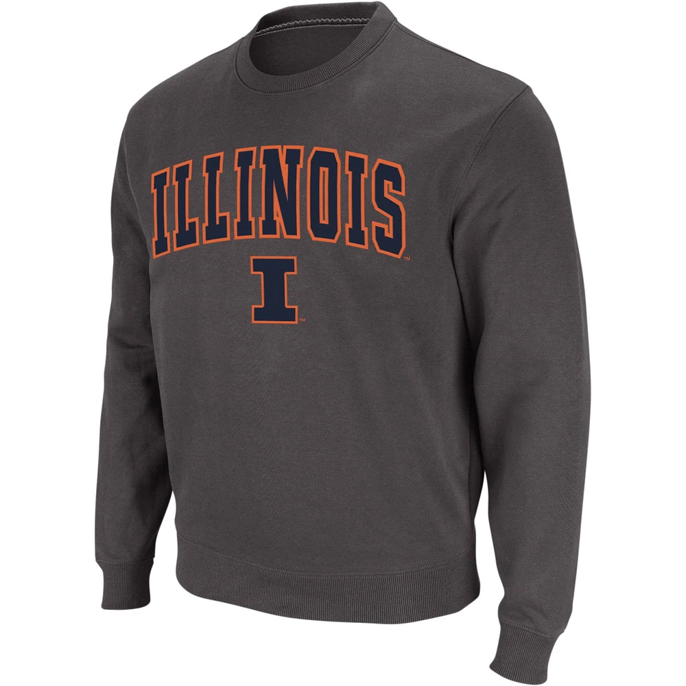 Colosseum Charcoal Illinois Fighting Illini Arch & Logo Crew Neck Sweatshirt Homme