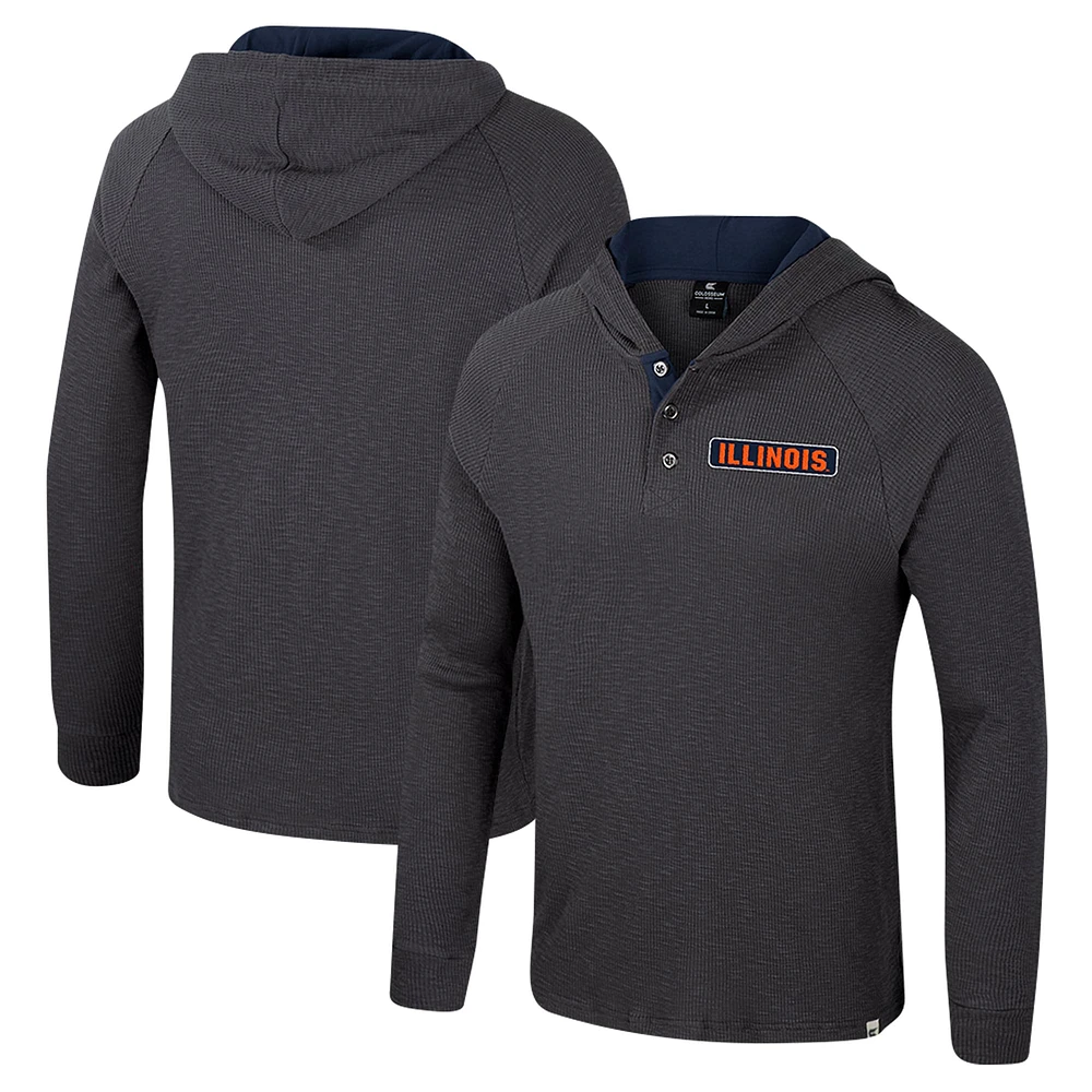 T-shirt à capuche manches longues Henley pour homme Colosseum Charcoal Illinois Fighting Illini Dujour Ralgan