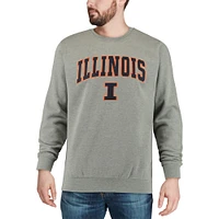 Men's Colosseum Heather Gray Illinois Fighting Illini Arch & Logo Crew Neck Sweatshirt