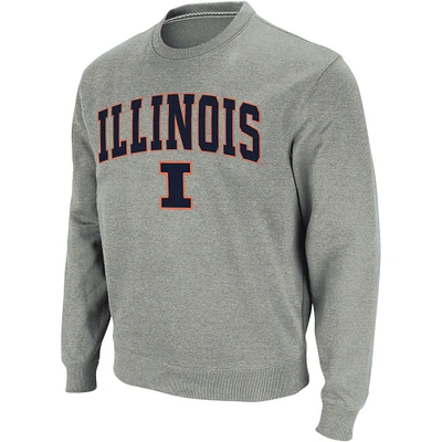 Colosseum Heather Grey Illinois Fighting Illini Arch & Logo Crew Neck Sweat-shirt pour homme