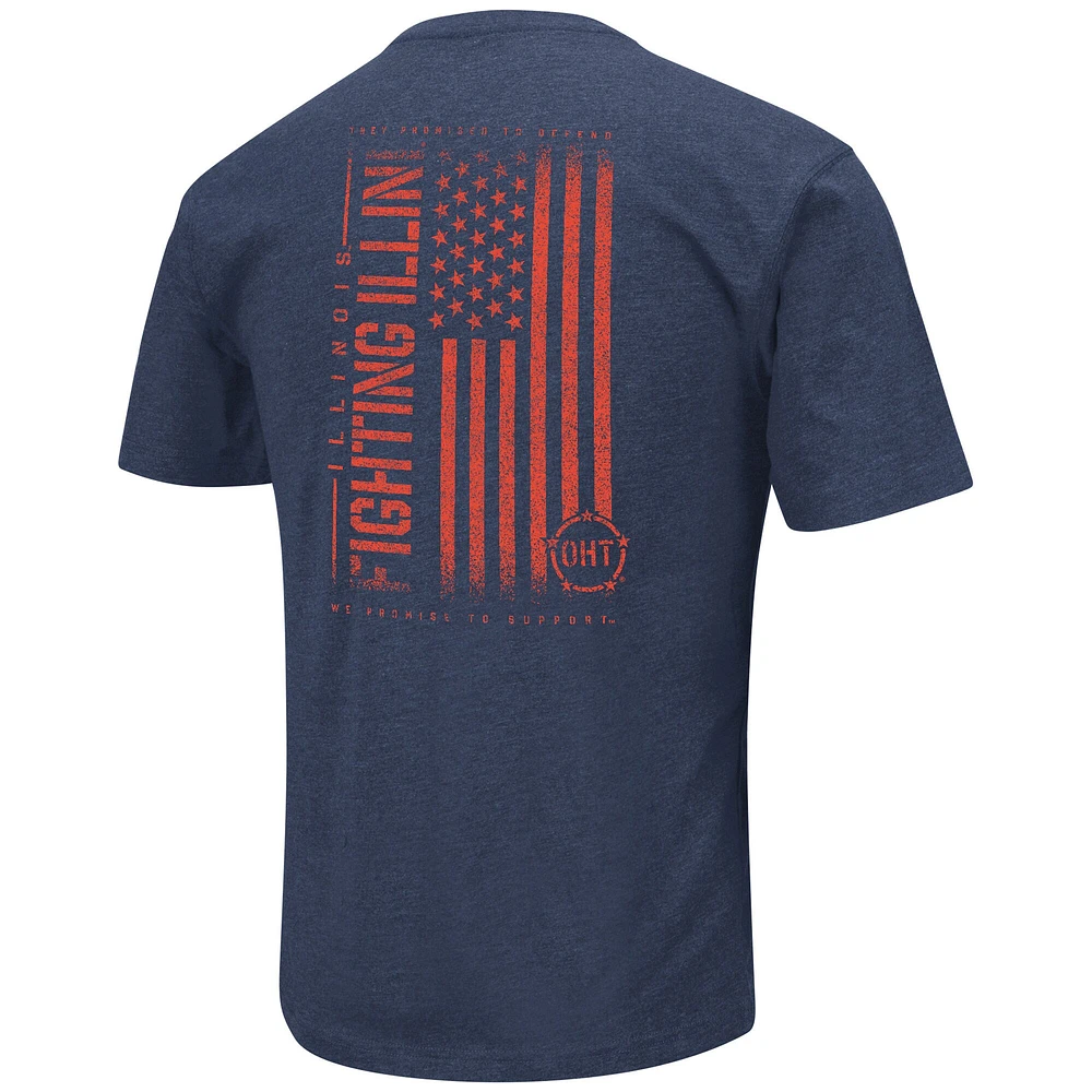 Men's Colosseum Heather Navy Illinois Fighting Illini OHT Military Appreciation Flag 2.0 T-Shirt