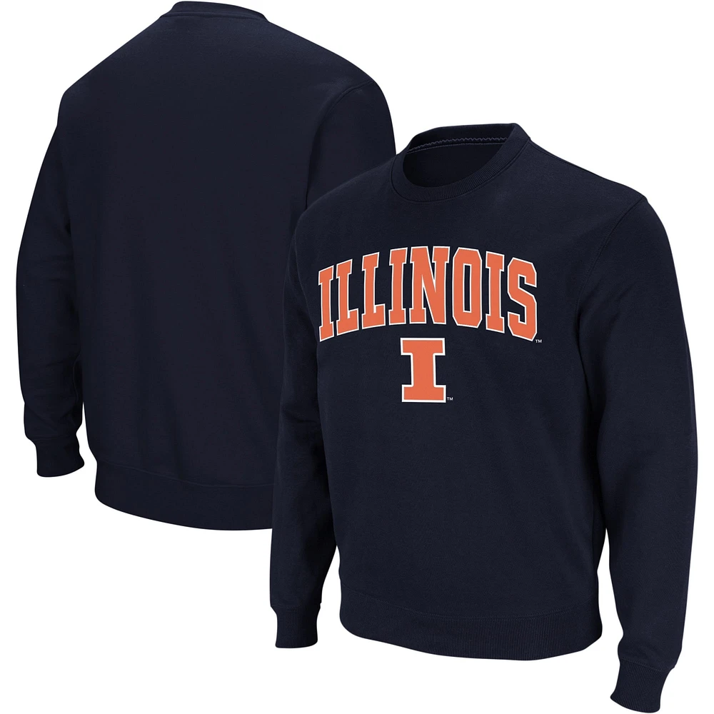 Men's Colosseum Navy Illinois Fighting Illini Arch & Logo Crew Neck Sweatshirt