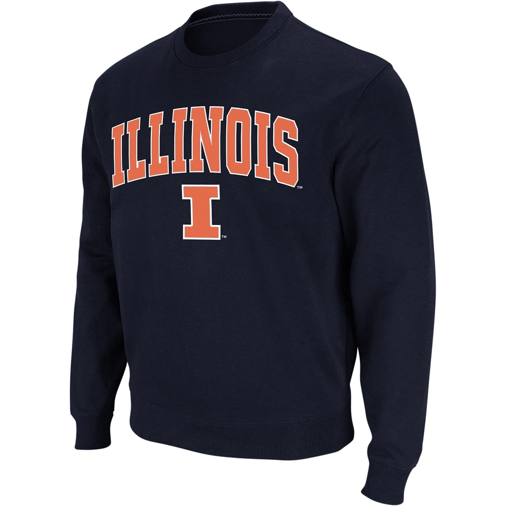 Men's Colosseum Navy Illinois Fighting Illini Arch & Logo Crew Neck Sweatshirt