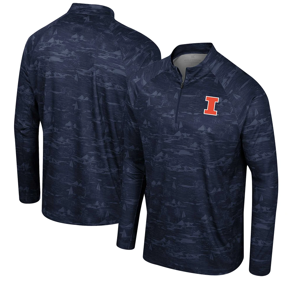 Men's Colosseum Navy Illinois Fighting Illini Carson Raglan Quarter-Zip Jacket