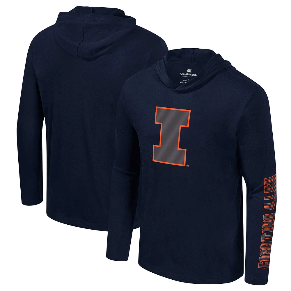 Men's Colosseum Navy Illinois Fighting Illini Color Pop Active Blend 2-Hit Long Sleeve Hooded T-Shirt