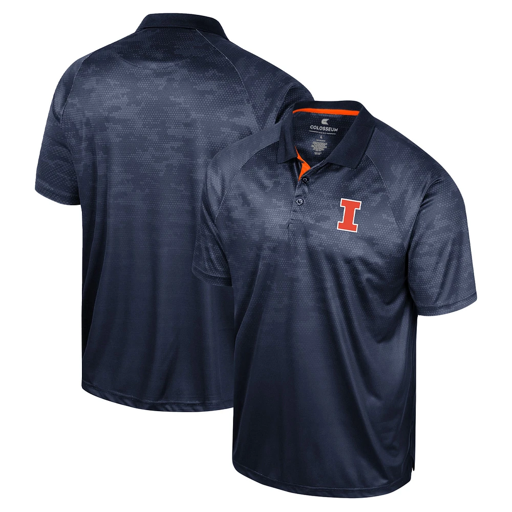 Men's Colosseum Navy Illinois Fighting Illini Honeycomb Raglan Polo