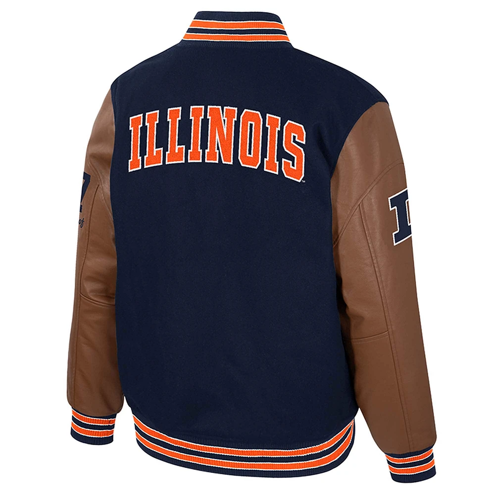 Veste universitaire à boutons-pression Colosseum Navy Illinois Fighting Illini Letterman pour homme