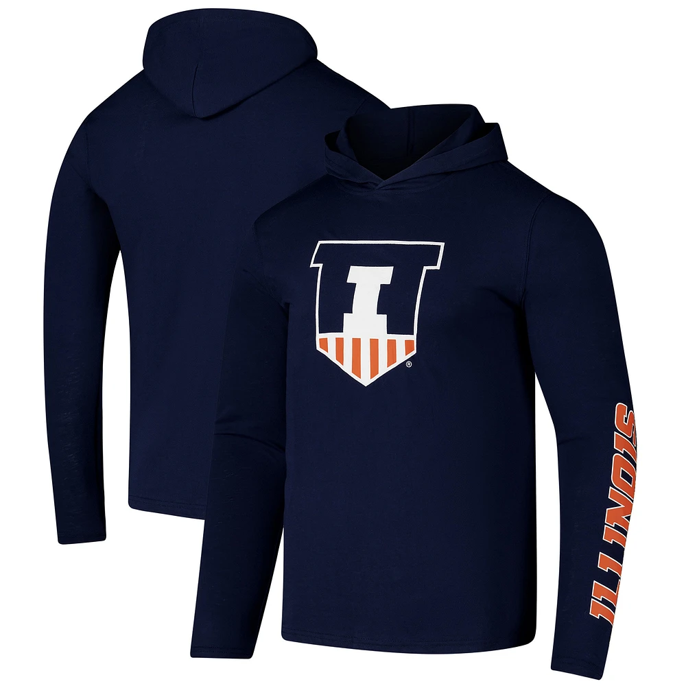 T-shirt à capuche manches longues avec logo Colosseum Navy Illinois Fighting Illini Lockup Active Blend pour hommes