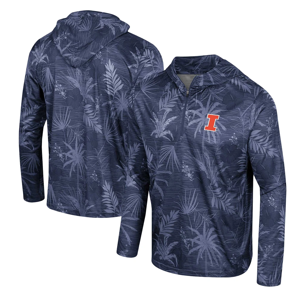 Haut à capuche léger imprimé Colosseum Navy Illinois Fighting Illini Palms pour hommes avec fermeture éclair sur un quart