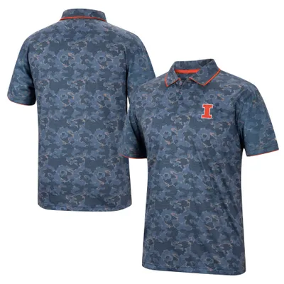 Men's Tommy Bahama Gray Illinois Fighting Illini Palm Coast Delray Frond IslandZone Allover Print Polo Size: Medium