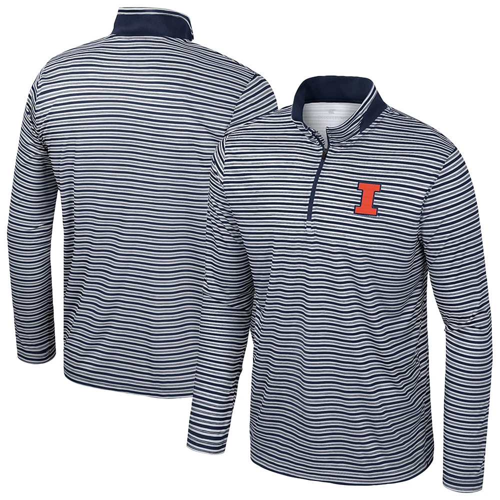 Haut rayé à glissière quart de tour pour homme Colosseum Navy Illinois Fighting Illini