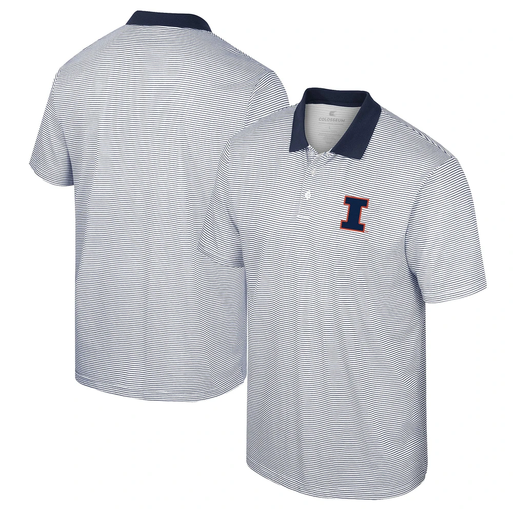 Men's Colosseum White/Navy Illinois Fighting Illini Print Stripe Polo