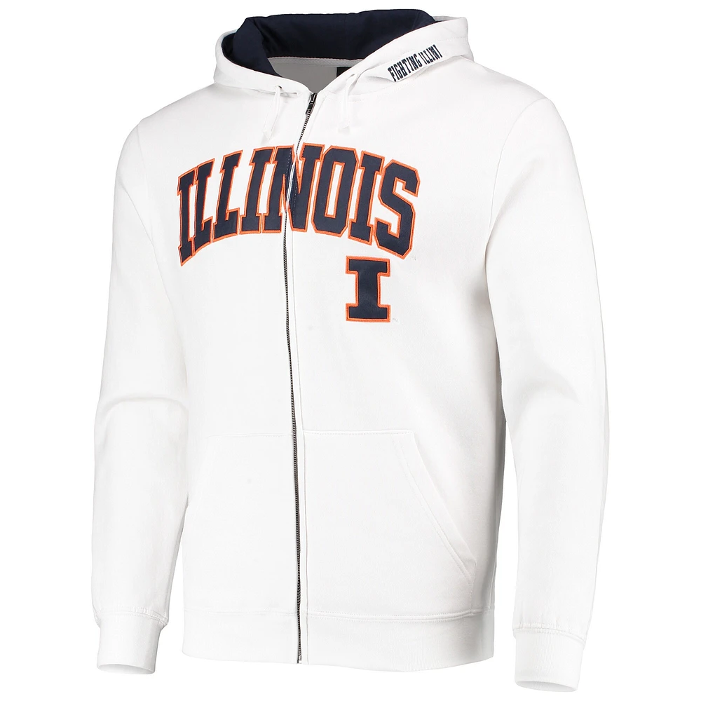 Men's Colosseum White Illinois Fighting Illini Arch & Logo 3.0 Full-Zip Hoodie