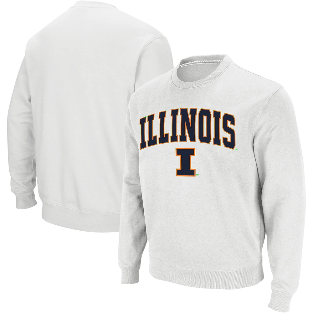 Men's Colosseum White Illinois Fighting Illini Arch & Logo Crew Neck Sweatshirt