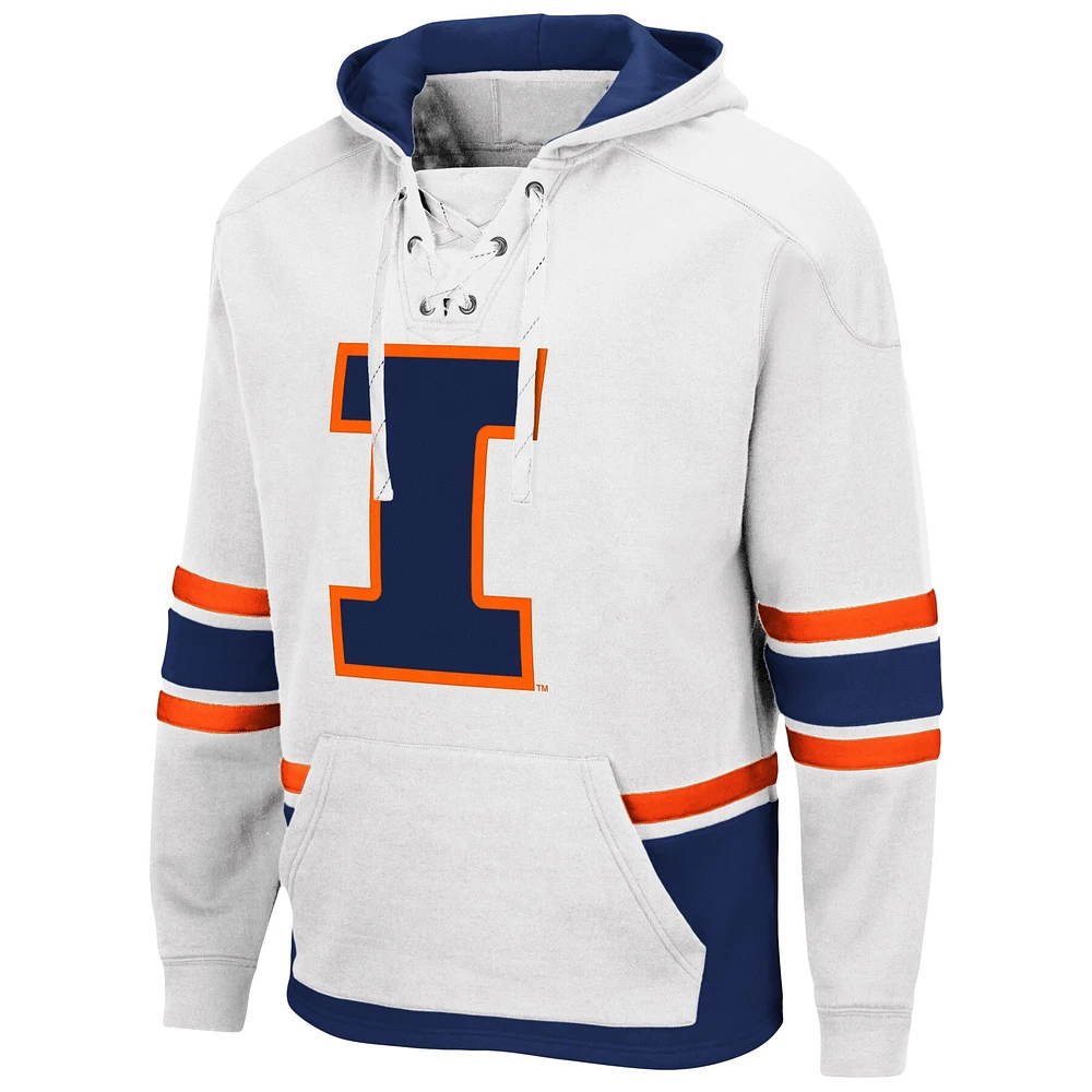 Men's Colosseum White Illinois Fighting Illini Lace Up 3.0 Pullover Hoodie
