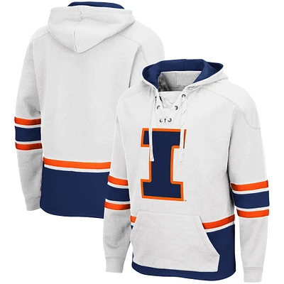 Men's Colosseum White Illinois Fighting Illini Lace Up 3.0 Pullover Hoodie