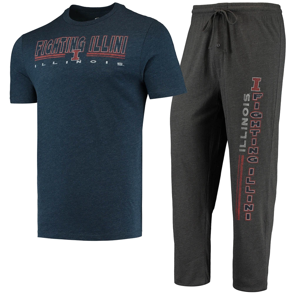 Concepts Sport Heathered Charcoal/Navy Illinois Fighting Illini Meter T-shirt et pantalon Ensemble de nuit