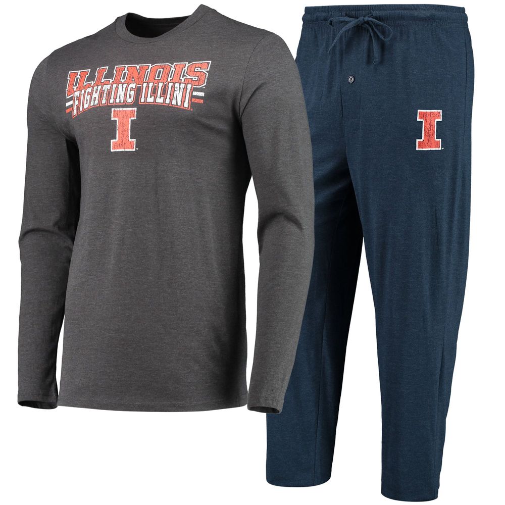 Men's Concepts Sport Navy/Heathered Charcoal Illinois Fighting Illini Meter Long Sleeve T-Shirt & Pants Sleep Set